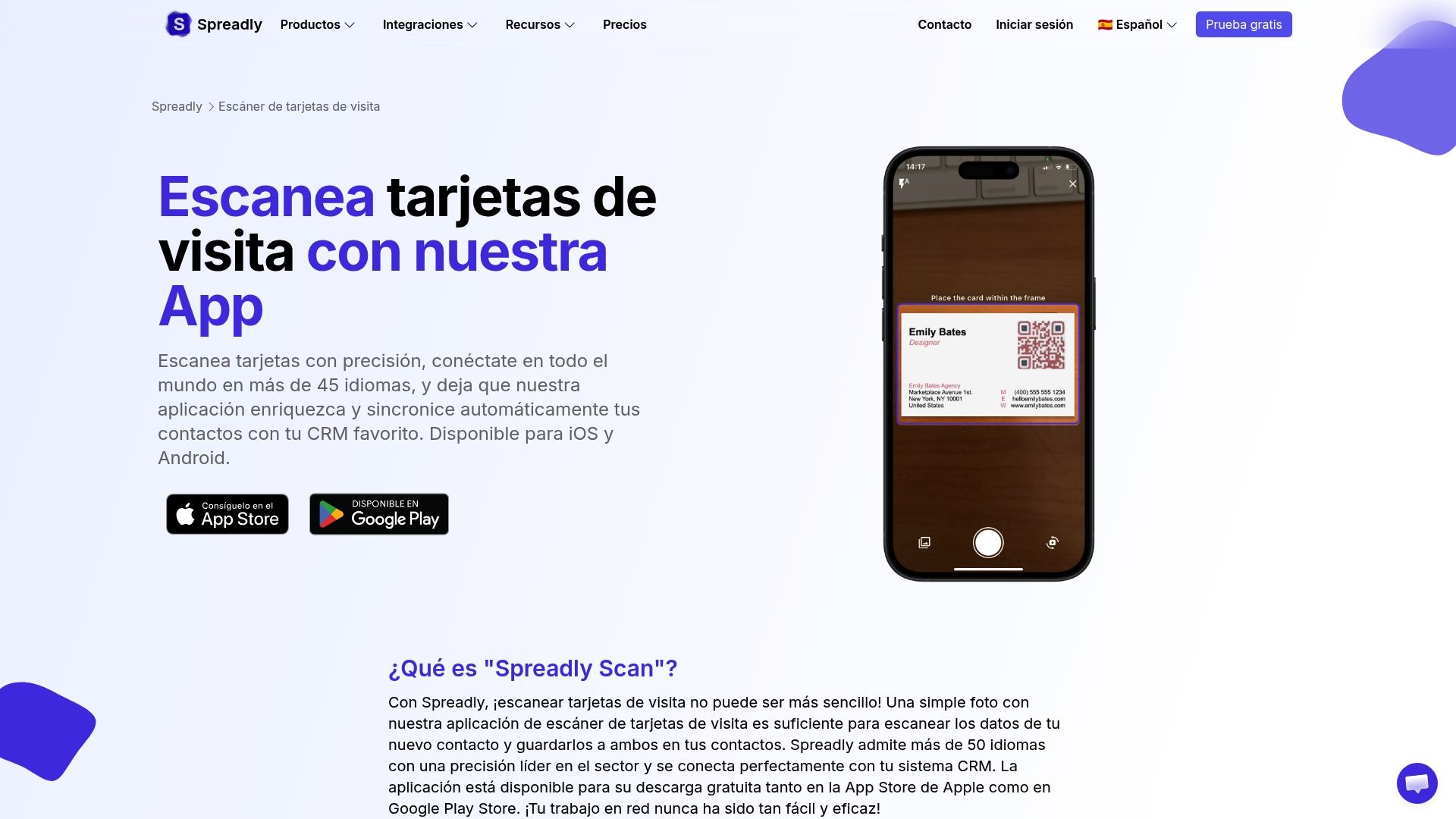 Spreadly escáner de tarjetas de visita