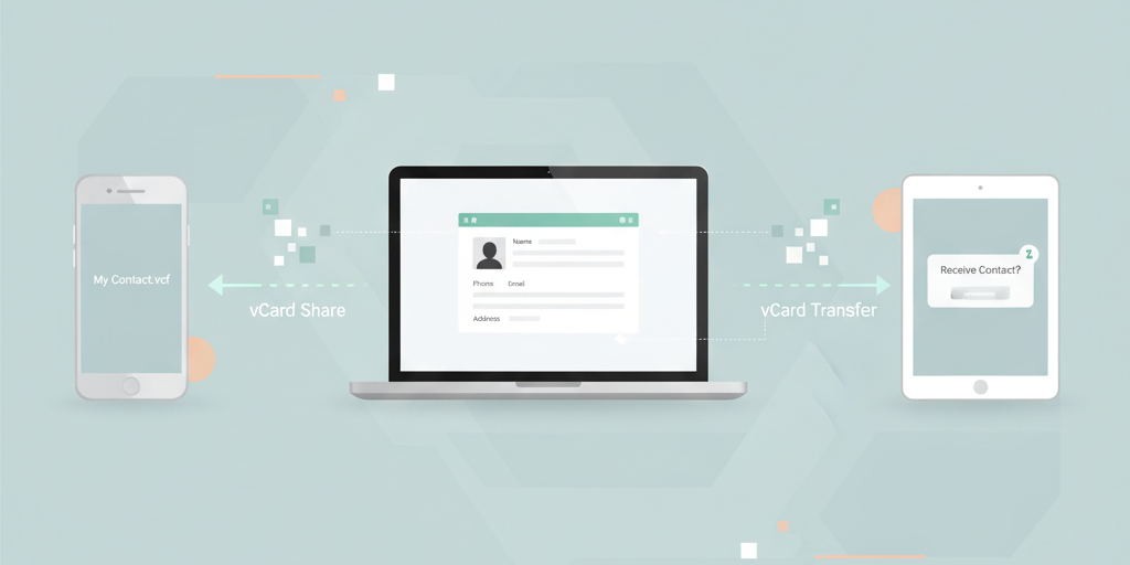 Illustratie van contactinformatie die wordt gedeeld tussen verschillende apparaten via vCard