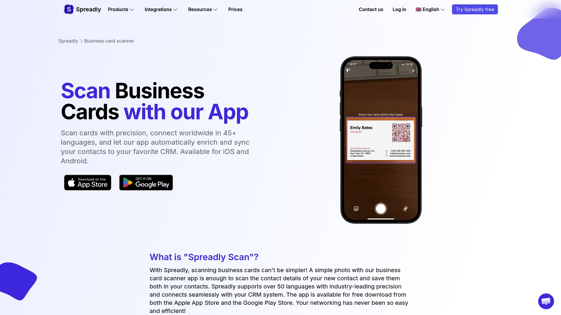 Spreadly business card scanner