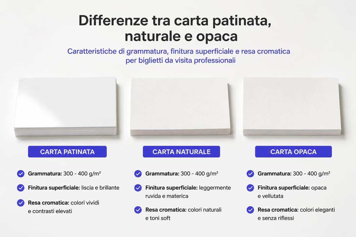 Confronto tra tipologie di carta per biglietti da visita