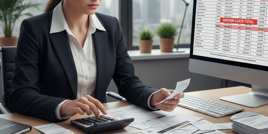 Hidden costs with paper business cards visualization showing expenses