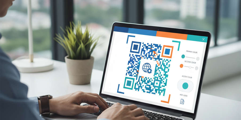 Person customizing a digital business QR code on laptop screen
