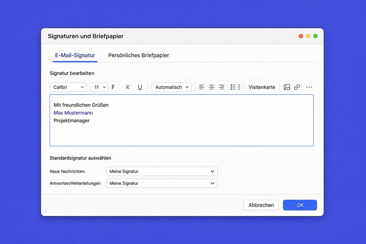 Outlook signature editor interface