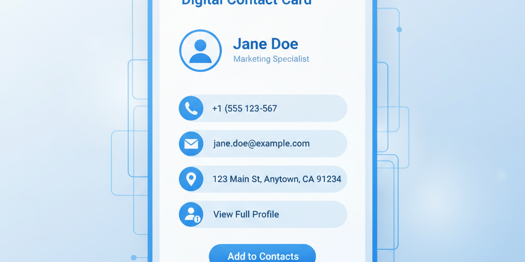 Moderne illustratie van een vCard VCF-bestand met contactinformatie-iconen