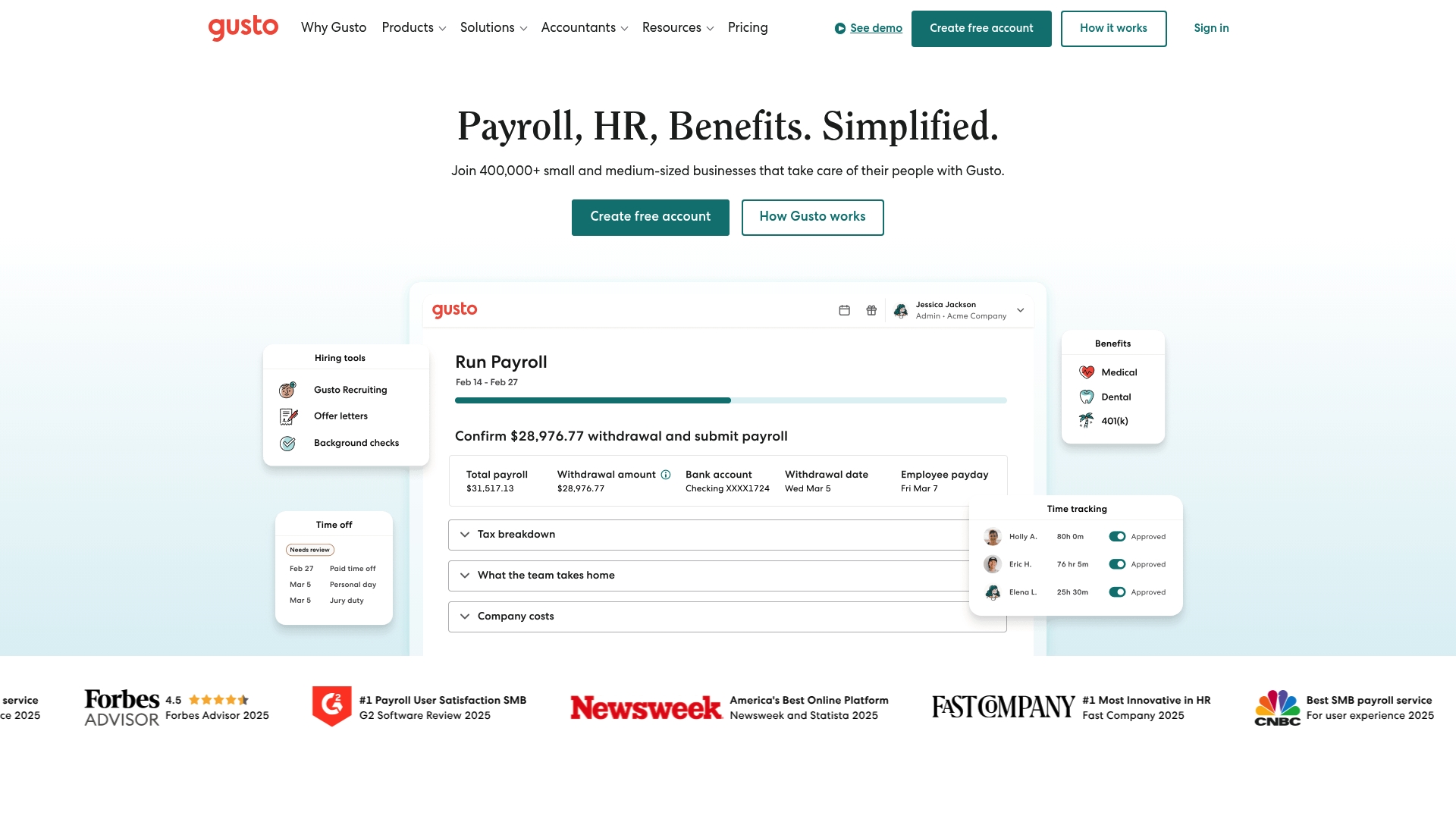 Gusto payroll and benefits platform