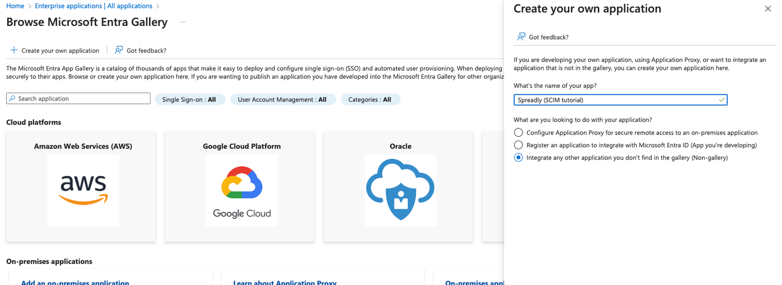 Create an Entra-ID Enterprise Application for Spreadly
