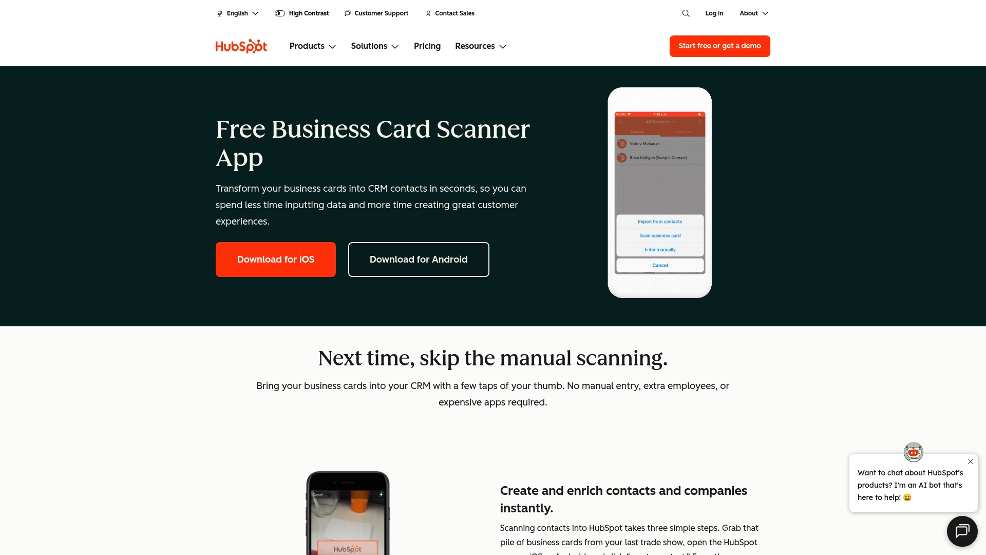 HubSpot Business Card Scanner