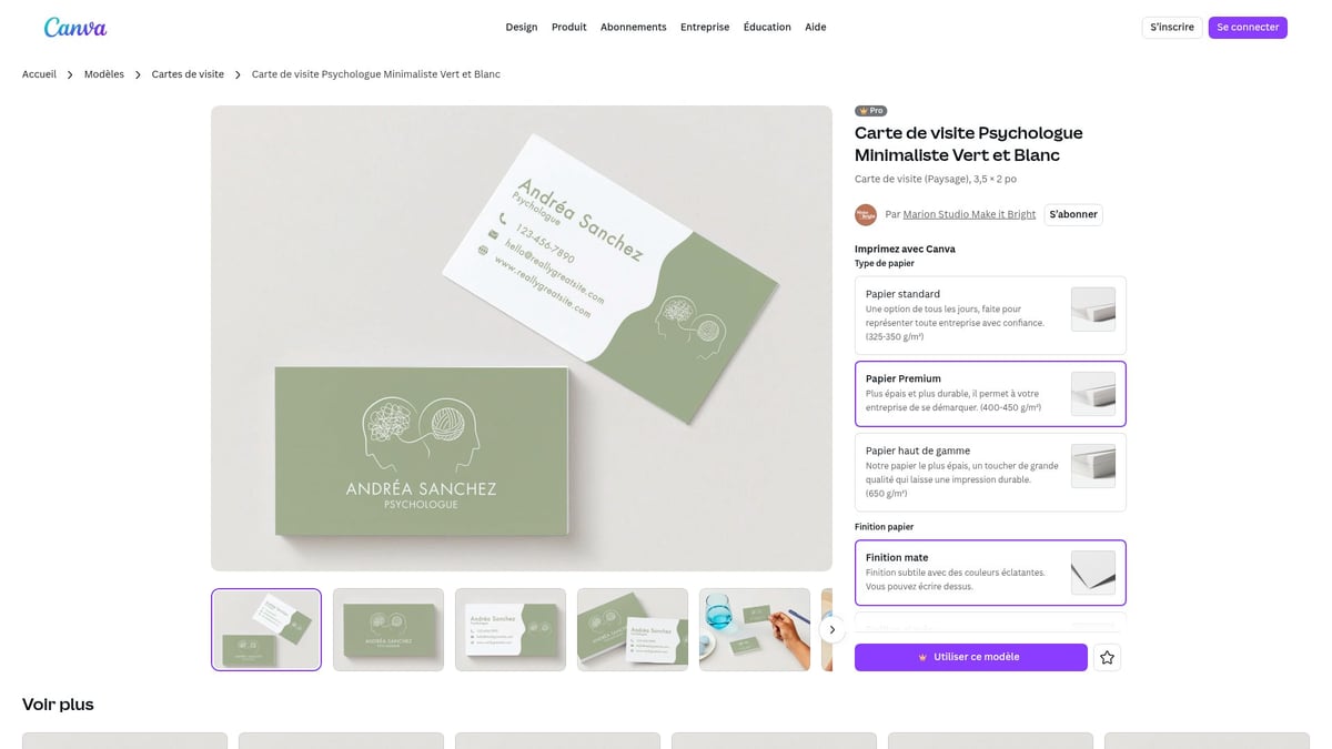8 Modèles De Carte De Visite Inspirants À Découvrir En 2025 - Carte De Visite Psychologue Minimaliste Vert Et Blanc – Canva