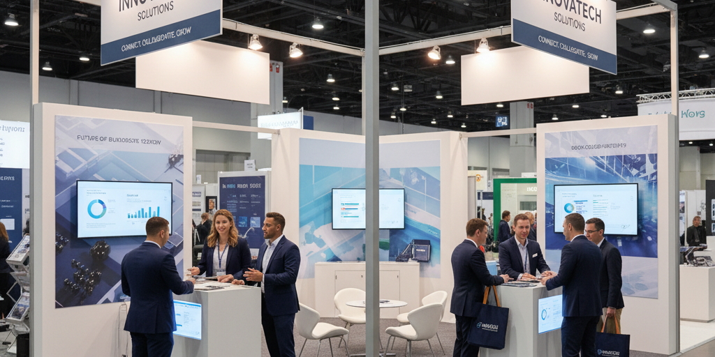 Modern trade show booth with proper design and engaged staff