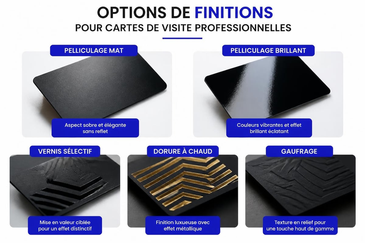 Finitions papier cartes visite