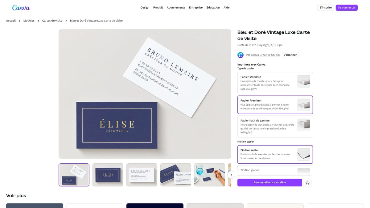 8 Modèles De Carte De Visite Inspirants À Découvrir En 2025 - Carte De Visite Bleu Et Doré Vintage Luxe – Canva