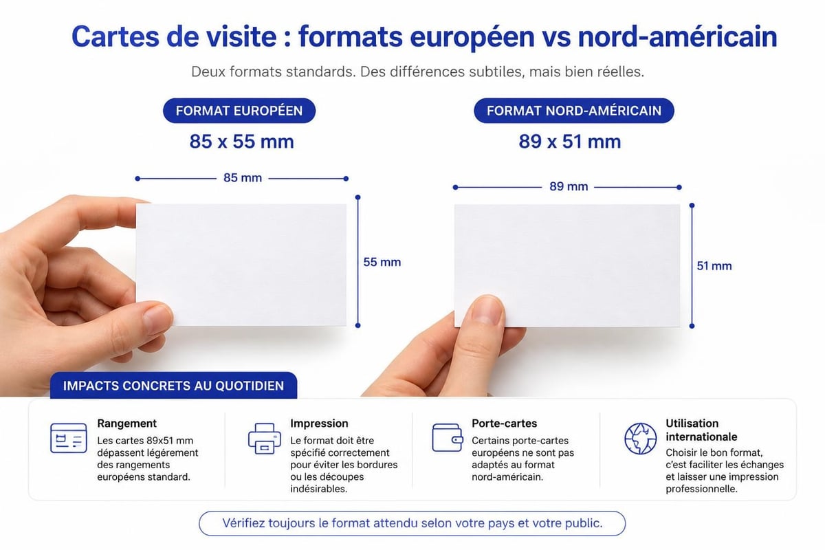 Comparaison formats cartes de visite