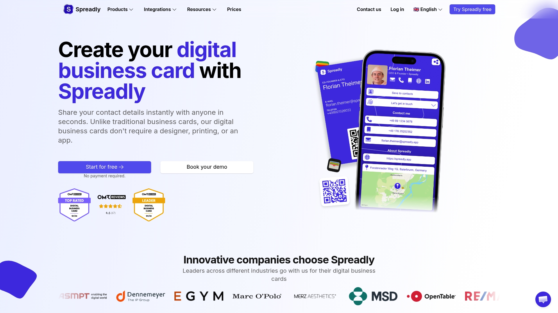 Spreadly HR platform for digital business cards