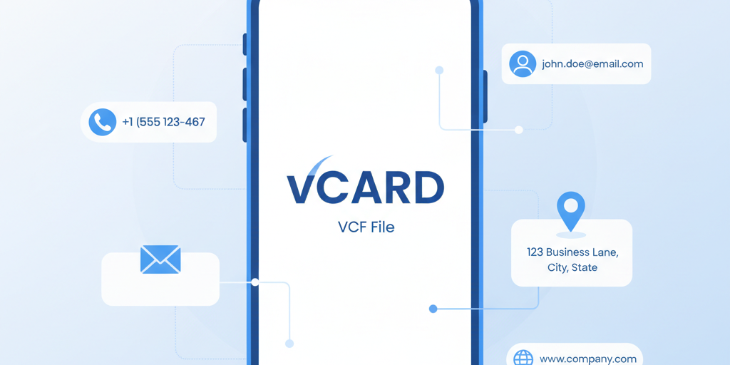 Illustration d'une vCard VCF avec des informations de contact sur smartphone