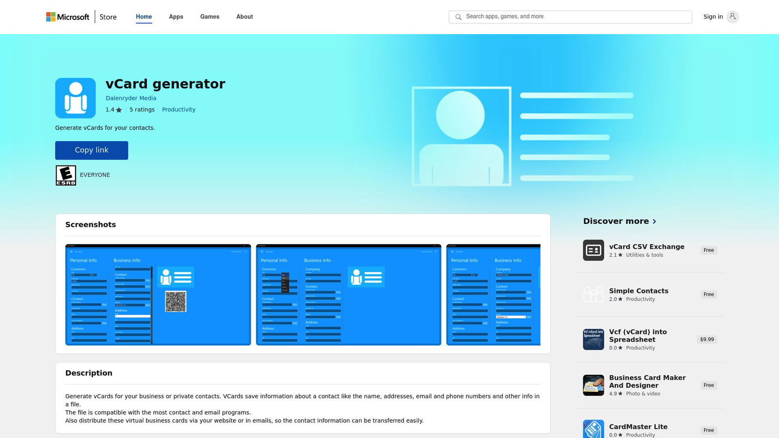 7 Best vCard Online Tools to Create Digital Business Cards 2025 - vCard Generator App (Microsoft Store)