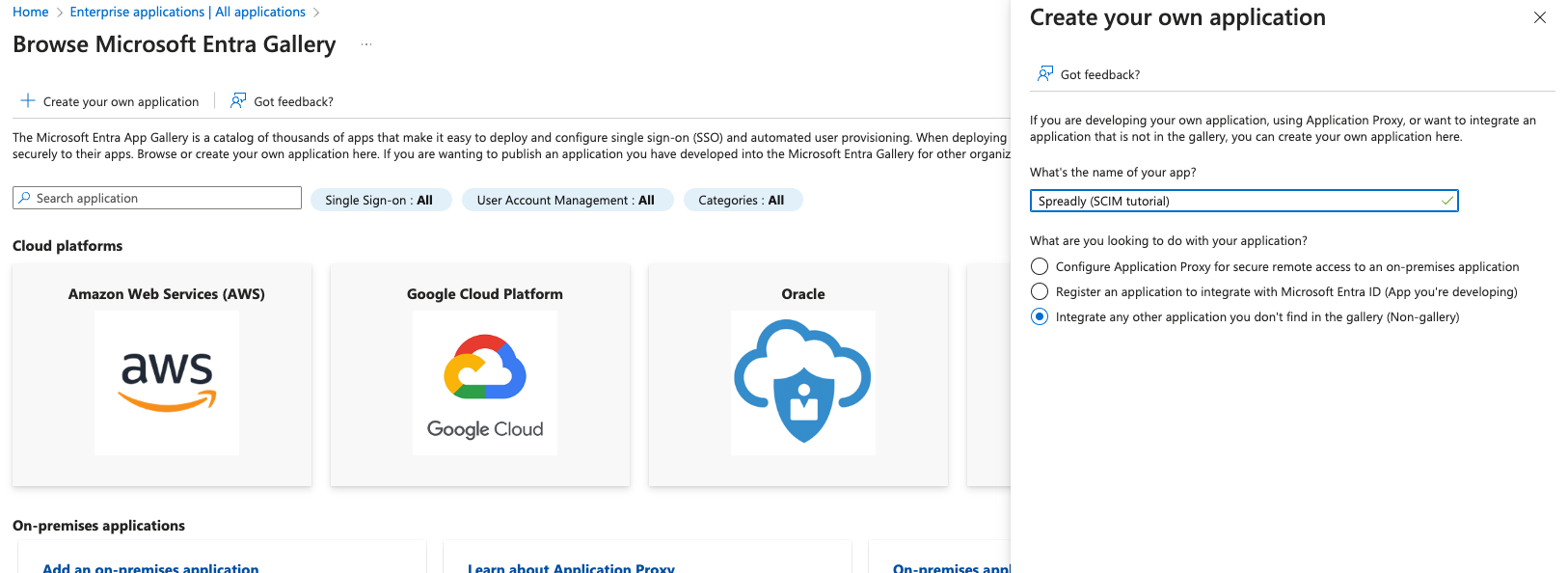 Create an Entra-ID Enterprise Application for Spreadly