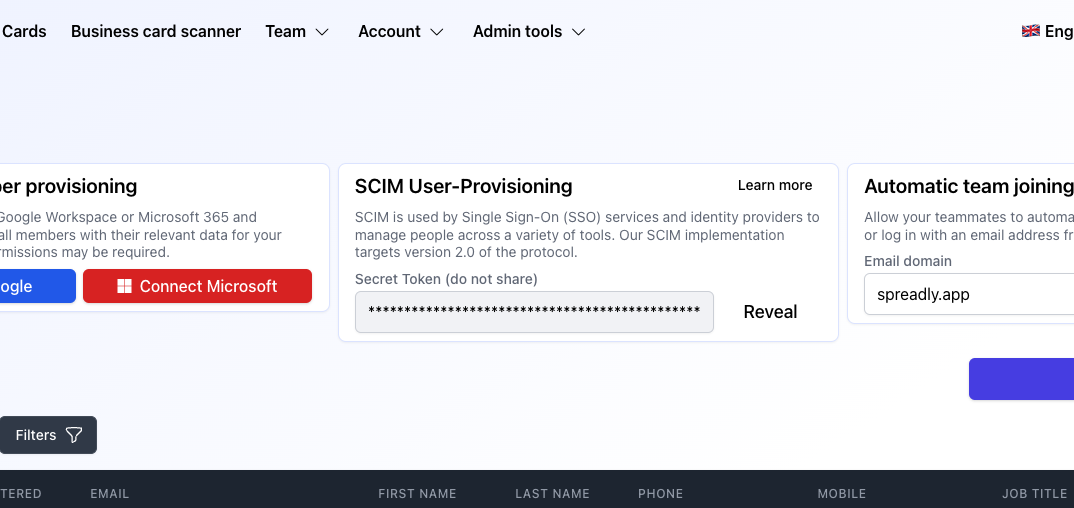 Obtain SCIM Secret Token from Spreadly